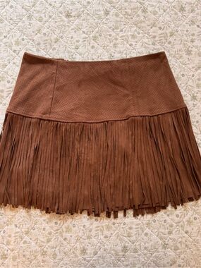 American Rag brown suede fringe mini skirt